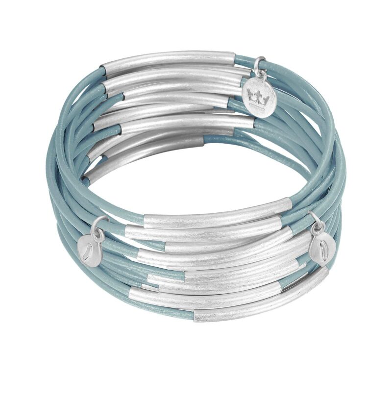 Urban Gypsy bracelets Sky Blue leather matt silver plated