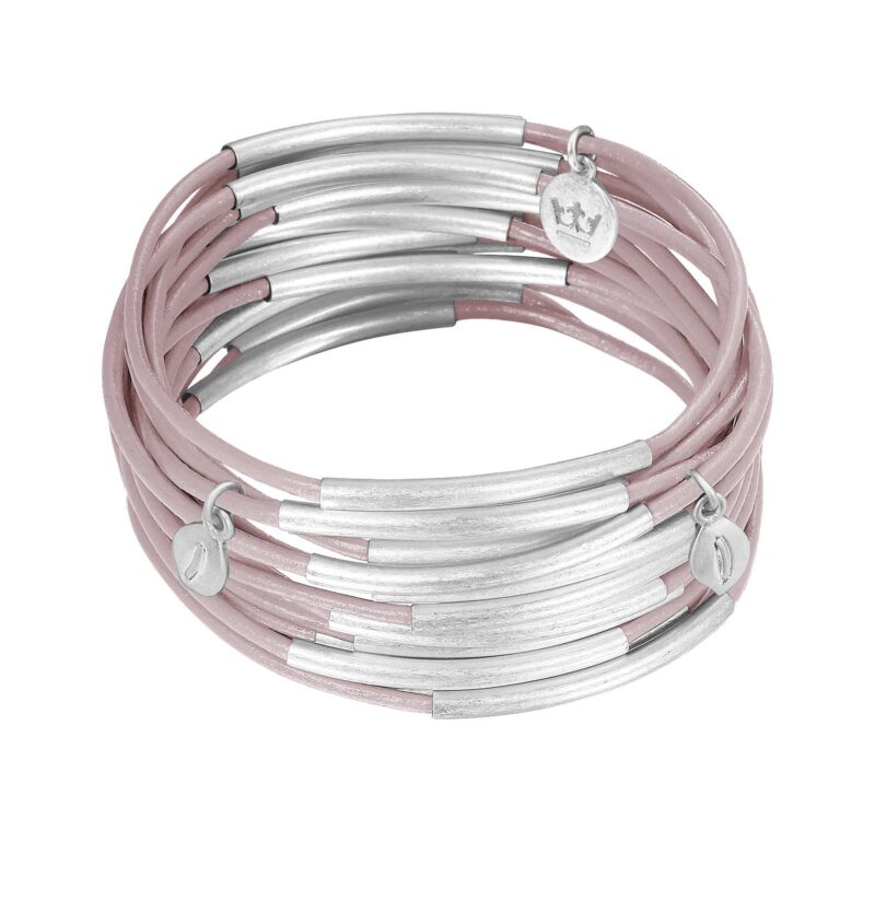 Urban Gypsy bracelets Soft Rose leather matt silver plated