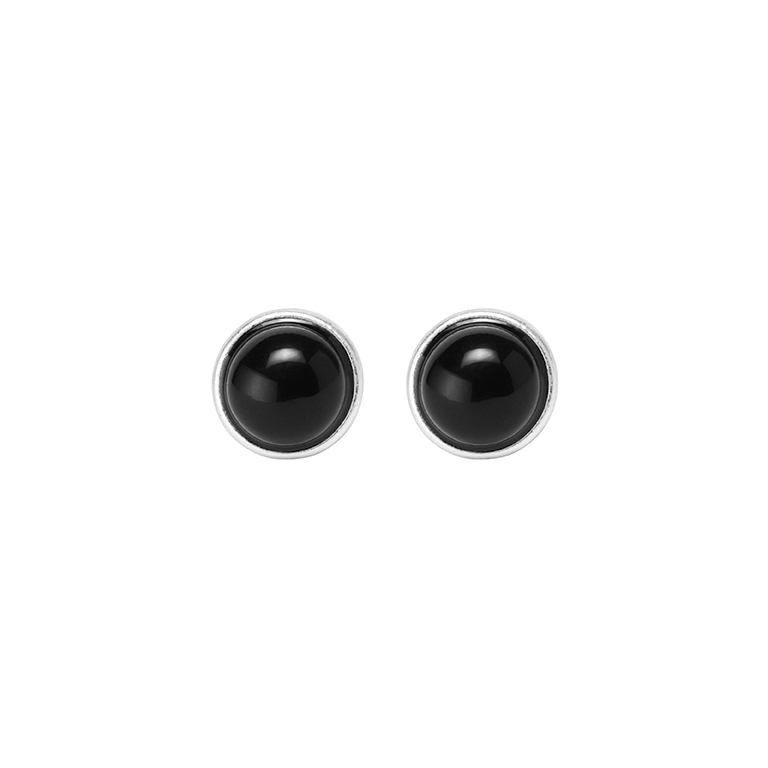 Essentials be Chic ear studs matt silver plated with Black agate