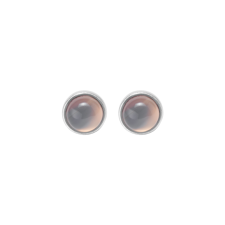 Essentials be Chic ear studs matt silver plated with Grey agate