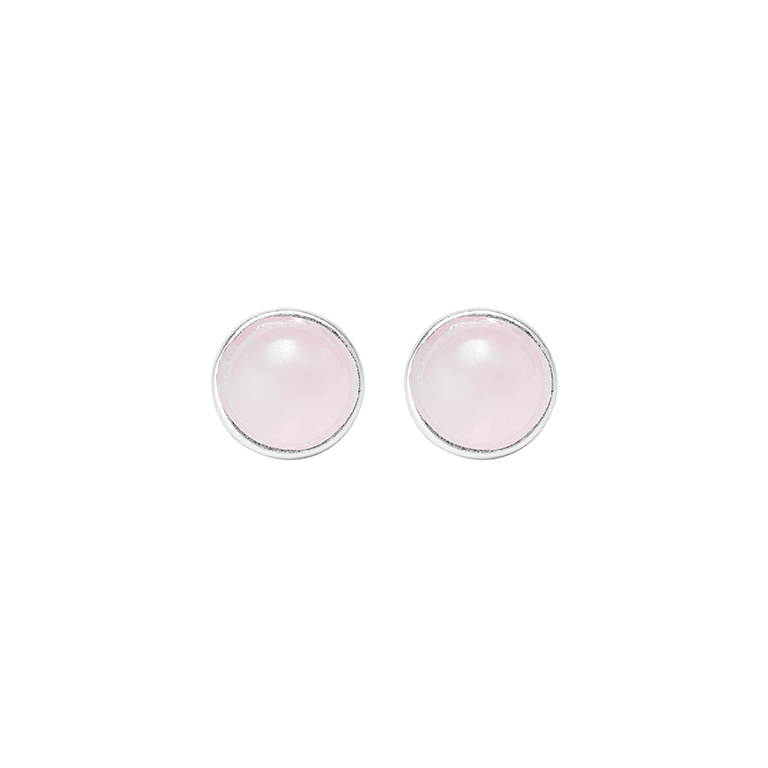 Essentials be Chic ear studs matt silver plated with Rose quartz