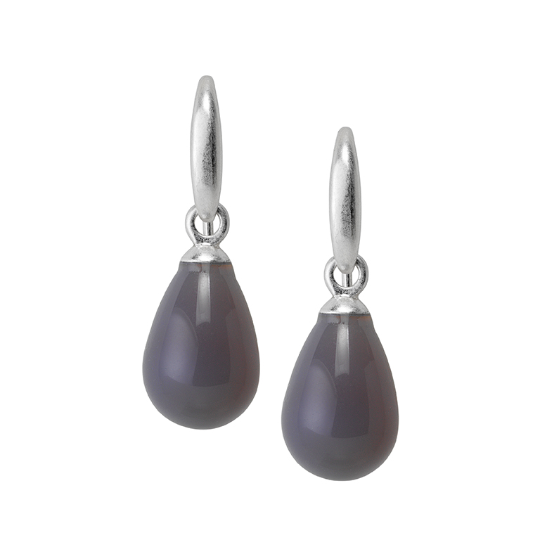 Essentials Aloha earrings with Grey Agate matt silver plated