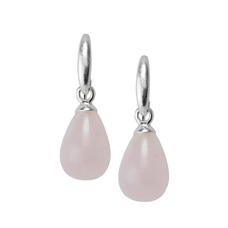 Essentials Aloha earrings with Rose Quartz matt silver plated