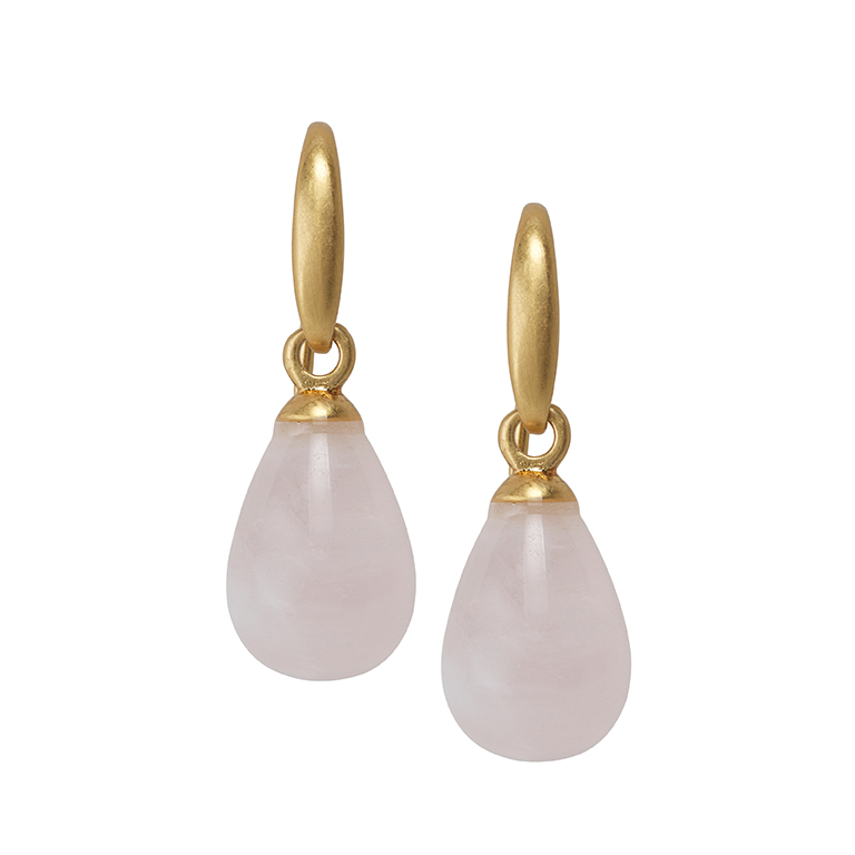 Essentials Aloha earrings with Rose Quartz matt gold plated