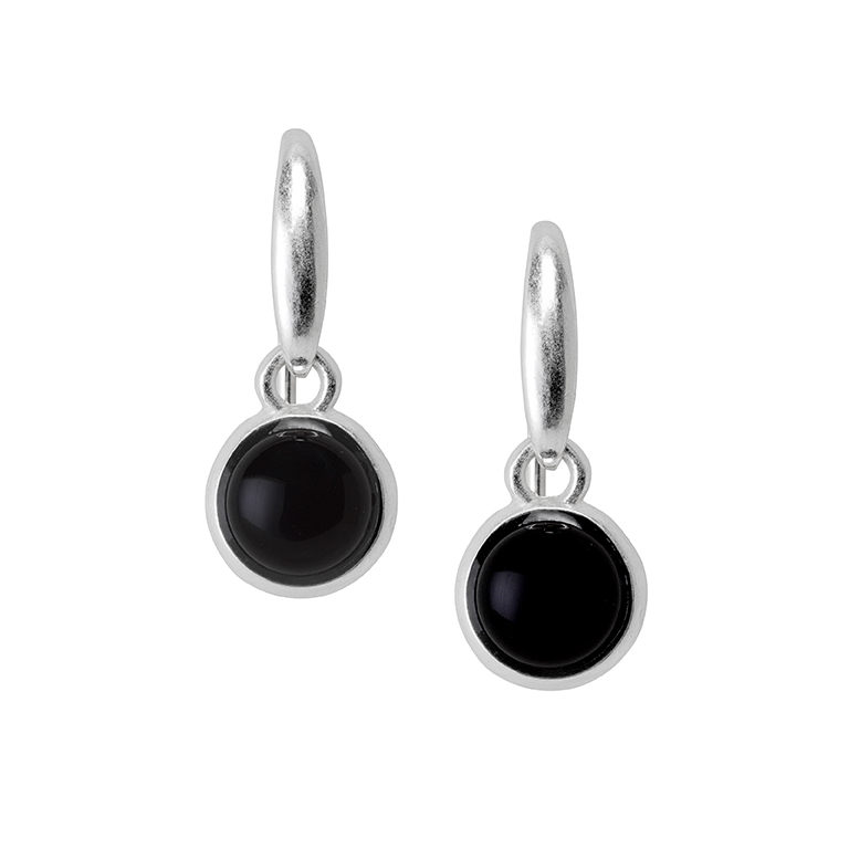 Essentials Cherry earrings with Black Agate matt silver plated