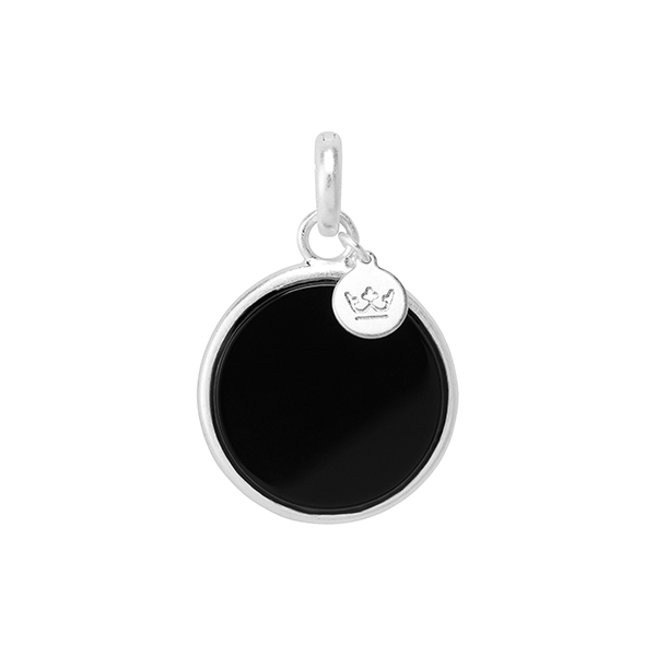 Essentials charm Disc Black Agate matt silver plated