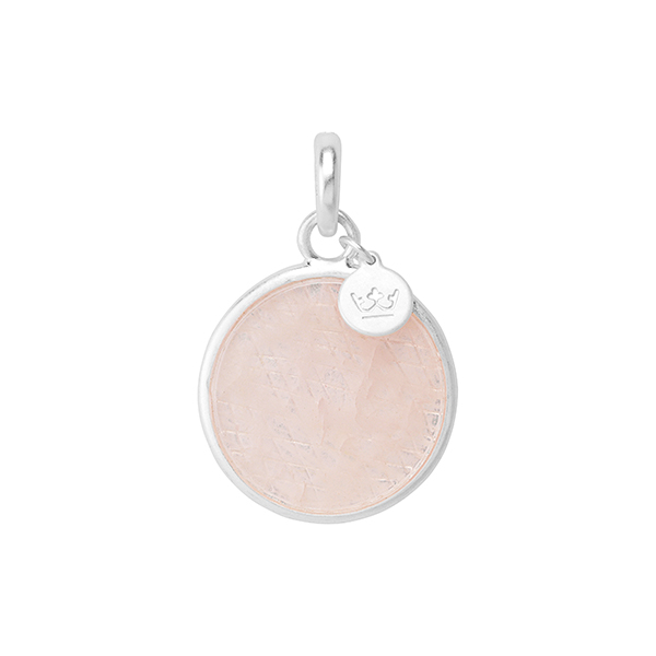 Essentials charm Disc Rose Quartz matt silver plated