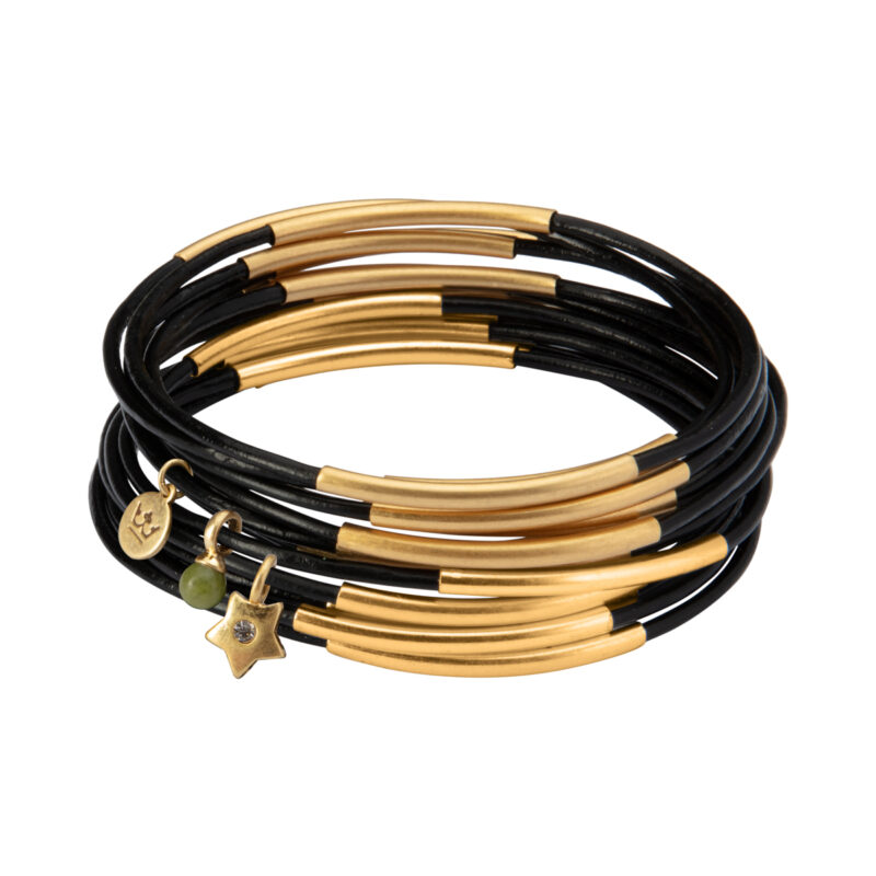 Urban Gypsy bracelets Black leather matt gold plated