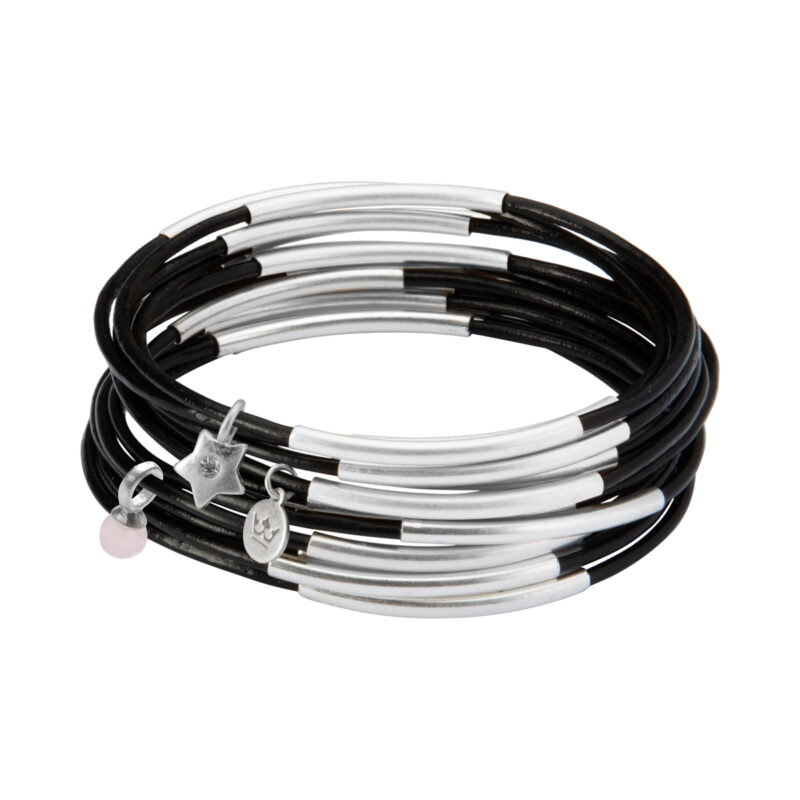 Urban Gypsy bracelets black leather matt silver plated