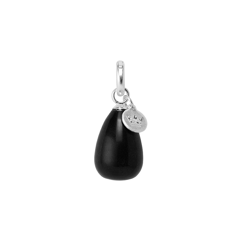 Essentials Drop Charm Black Agate matt silver plated