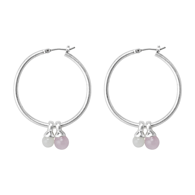 Essentials Be A Star earrings with Aquamarine and Rose Quartz  matt silver plated - 3.5 CM