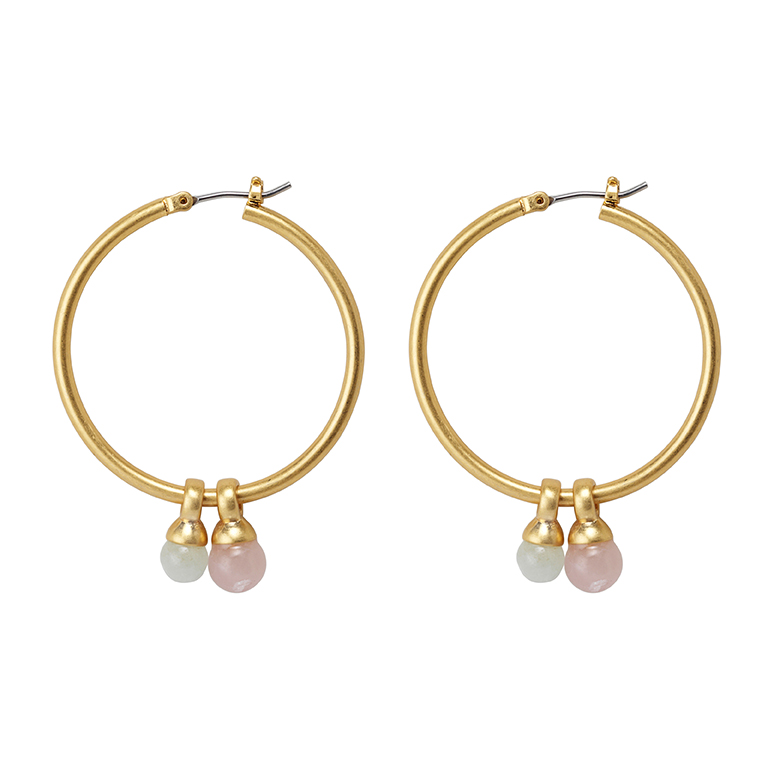 Essentials Be A Star earrings with Aquamarine and Rose Quartz  matt gold plated - 3.5 CM