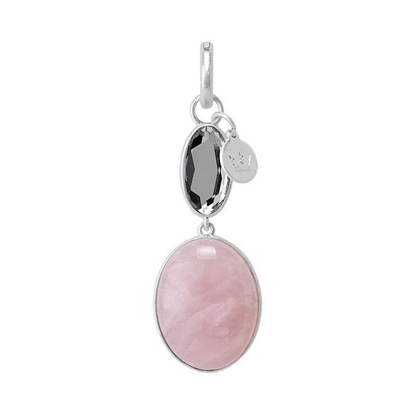 Essentials Celebration charm with Rose Quartz, Glass matt silver plated