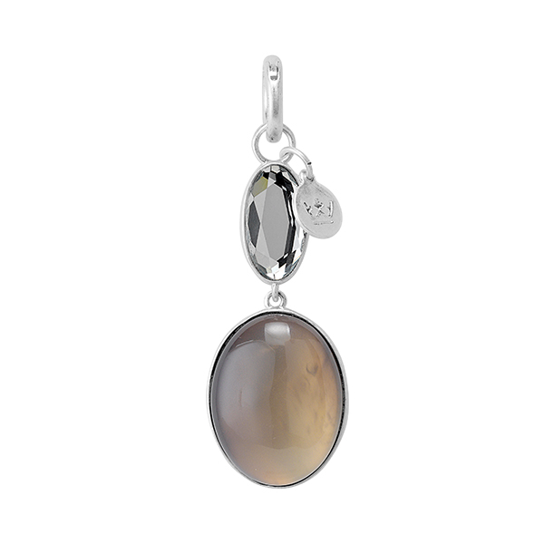 Essentials Celebration charm with Grey Agate, Glass matt silver plated