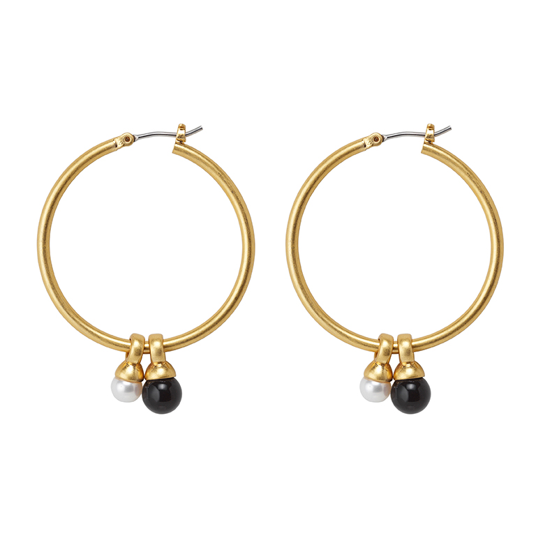 Essentials Be A Star earrings with Pearl and black Agate matt gold plated - 3.5 CM