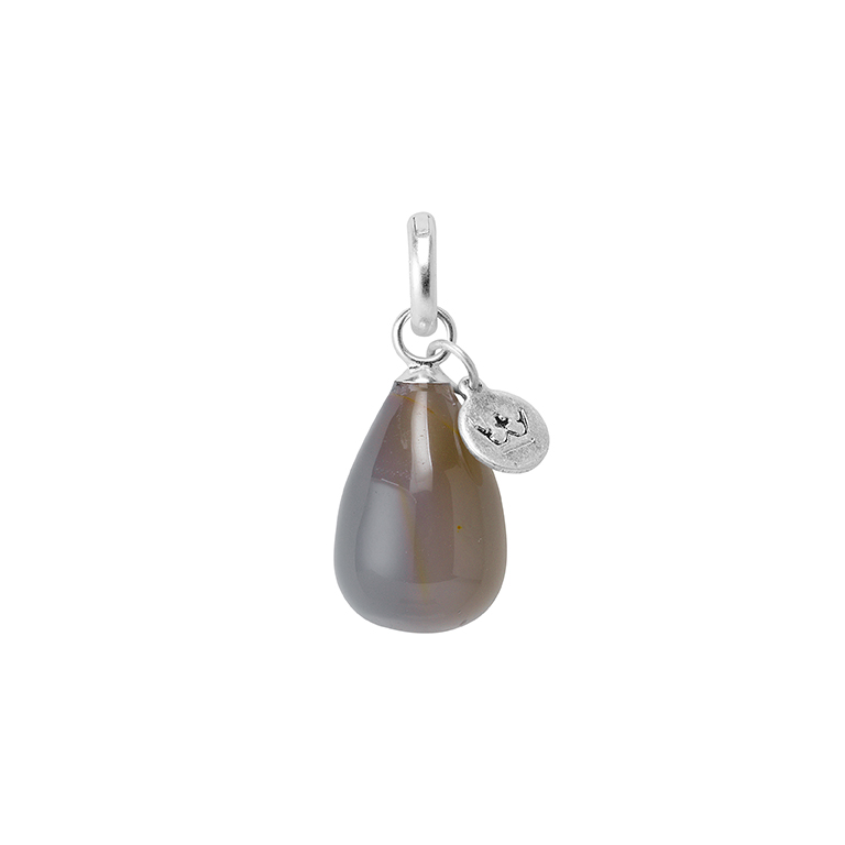 Essentials Drop Charm Grey Agate matt silver plated