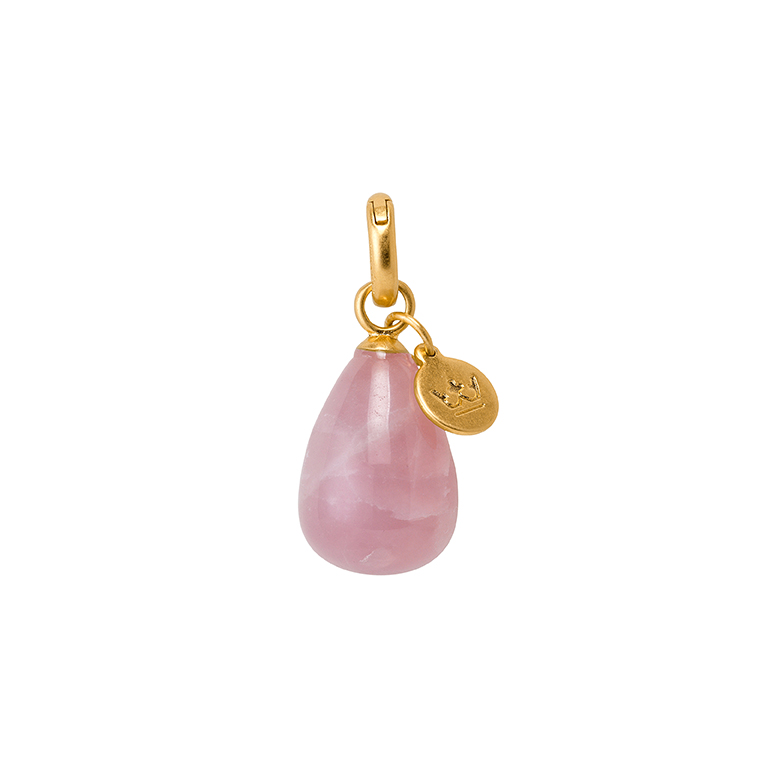 Essentials Drop Charm Rose Quartz matt gold plated