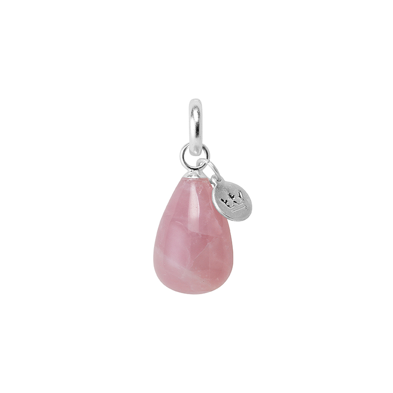 Essentials Drop Charm Rose Quartz matt silver plated