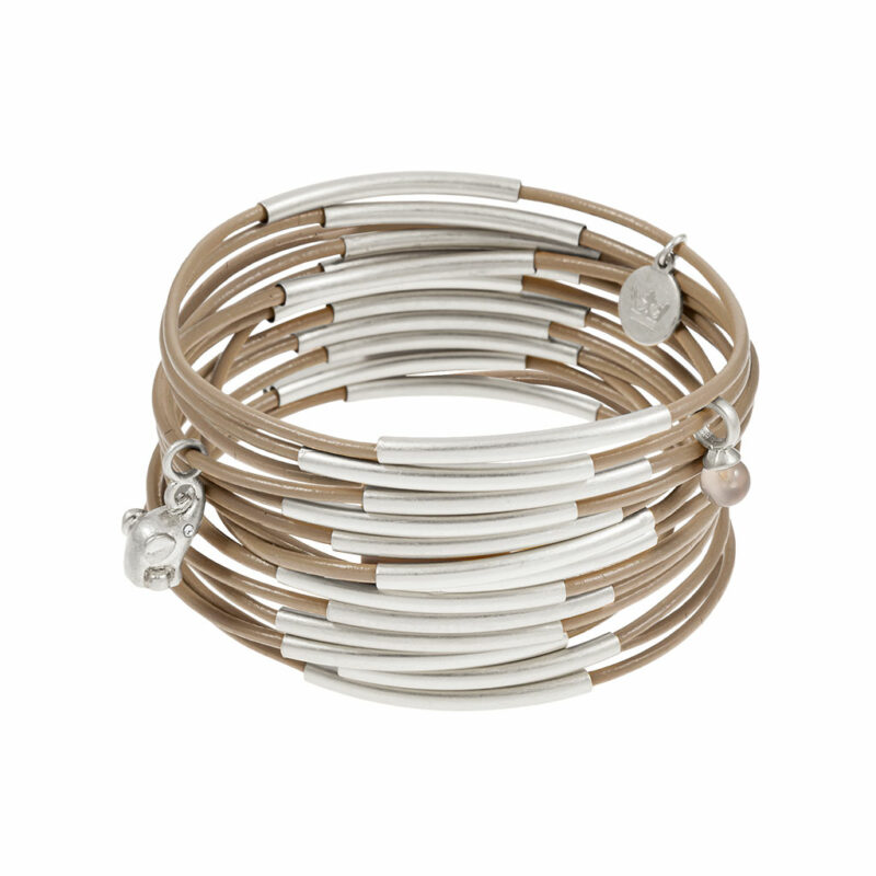 Urban Gypsy bracelets taupe leather matt silver plated